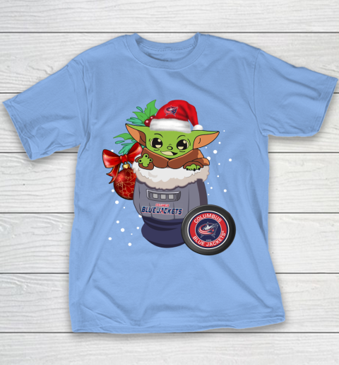 Columbus Blue Jackets Christmas Baby Yoda Star Wars Funny Happy NHL Youth T-Shirt 10