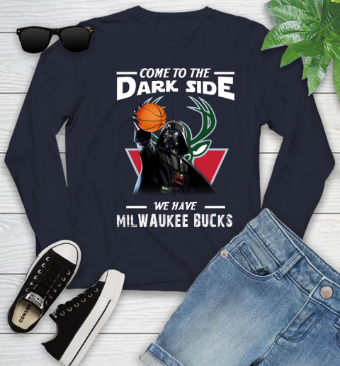 NBA Come To The Dark Side We Have Milwaukee Bucks Star Wars Darth Vader Basketball Youth Long Sleeve 2