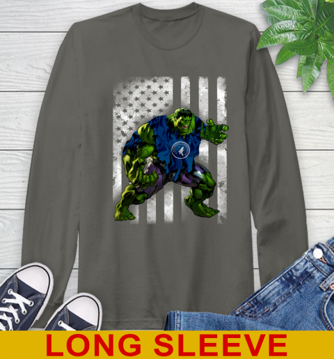 Minnesota Timberwolves Hulk Marvel Avengers NBA Basketball American Flag Long Sleeve T-Shirt 10