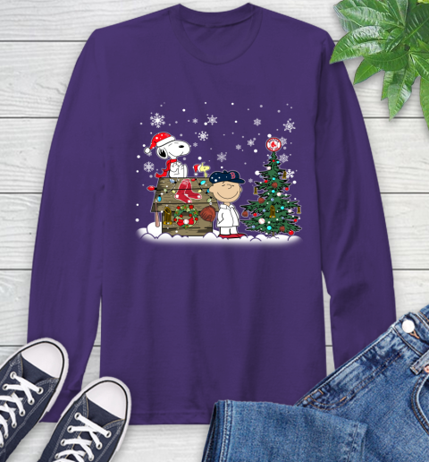 MLB Boston Red Sox Snoopy Charlie Brown Christmas Baseball Commissioner's Trophy Long Sleeve T-Shirt 5