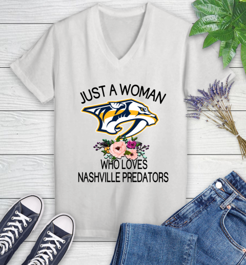 NHL Just A Woman Who Loves Nashville Predators Hockey Sports Women's V-Neck T-Shirt