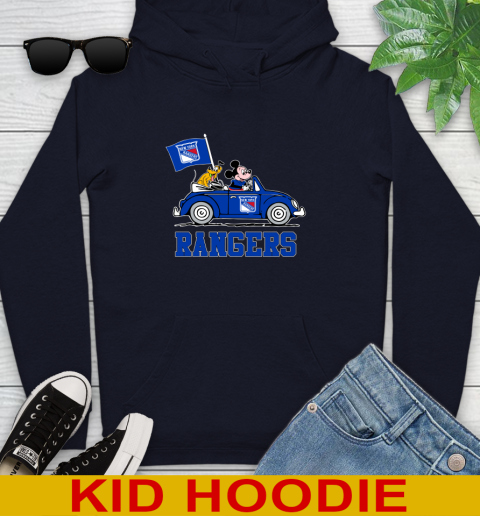 NHL Hockey New York Rangers Pluto Mickey Driving Disney Shirt Youth Hoodie 4