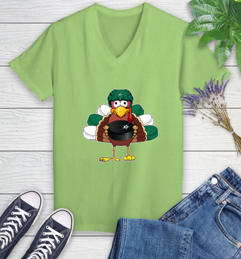 Dallas Stars Turkey Thanksgiving Day Women's V-Neck T-Shirt 11
