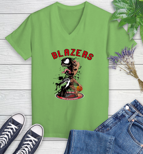 NBA Portland Trail Blazers Basketball Venom Groot Guardians Of The Galaxy Women's V-Neck T-Shirt 11