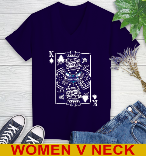 Charlotte Hornets NBA Basketball The King Of Spades Death Cards Shirt Women's V-Neck T-Shirt 3