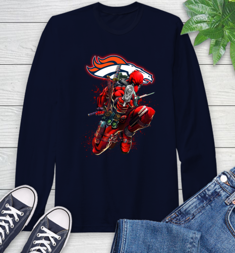 NFL Deadpool Marvel Comics Sports Football Denver Broncos Long Sleeve T-Shirt 4