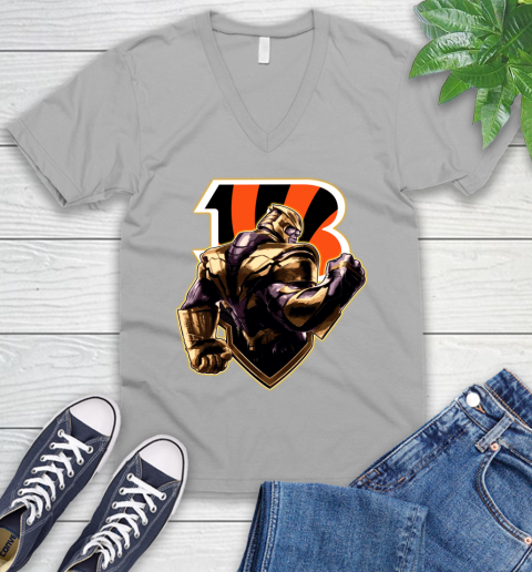 NFL Thanos Avengers Endgame Football Sports Cincinnati Bengals V-Neck T-Shirt 4