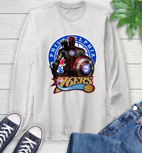 Philadelphia 76ers NBA Basketball Captain America Thor Spider Man Hawkeye Avengers (1) Long Sleeve T-Shirt