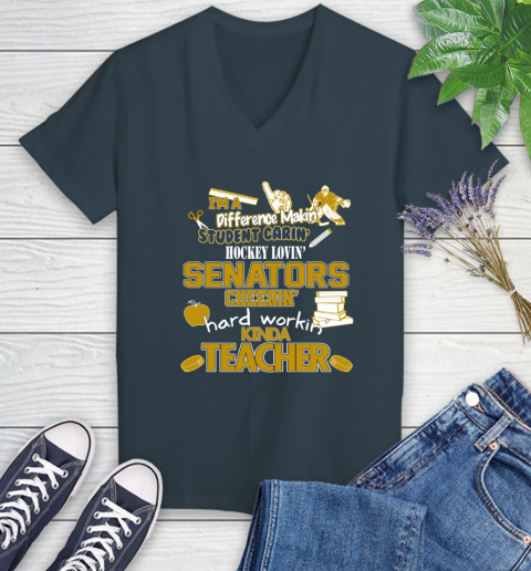 Ottawa Senators NHL I'm A Difference Making Student Caring Hockey Loving Kinda Teacher Women's V-Neck T-Shirt 8
