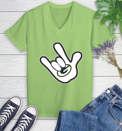 Green Bay Packers NFL Football Mickey Rock Hand Disney Women's V-Neck T-Shirt 12 Green Bay Packers NFL Football Mickey Rock Hand Disney Women's V-Neck T-Shirt - Image 12