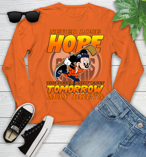 Edmonton Oilers NHL Hockey ootball Mickey Disney Never Lose Hope Youth Long Sleeve 3