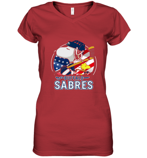 bv7a buffalo sabres ice hockey snoopy and woodstock nhl women v neck t shirt 39 front red