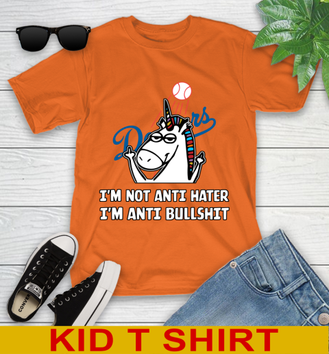 Los Angeles Dodgers MLB Baseball Unicorn I'm Not Anti Hater I'm Anti Bullshit Youth T-Shirt 7