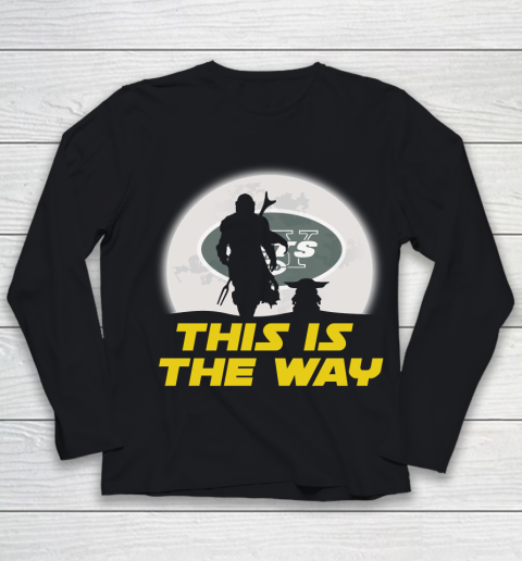 New York Jets NFL Football Star Wars Yoda And Mandalorian This Is The Way Youth Long Sleeve
