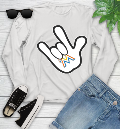 Miami Marlins MLB Baseball Mickey Rock Hand Disney Youth Long Sleeve