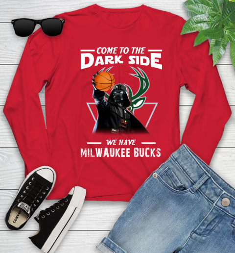 NBA Come To The Dark Side We Have Milwaukee Bucks Star Wars Darth Vader Basketball Youth Long Sleeve 11