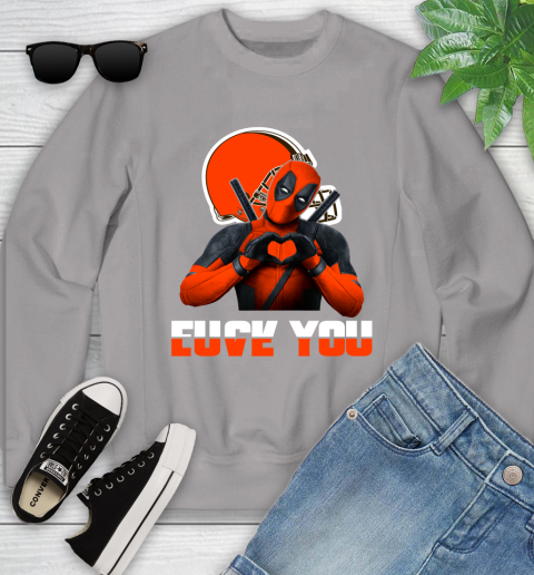 NHL Cleveland Browns Deadpool Love You Fuck You Football Sports Youth Sweatshirt 3