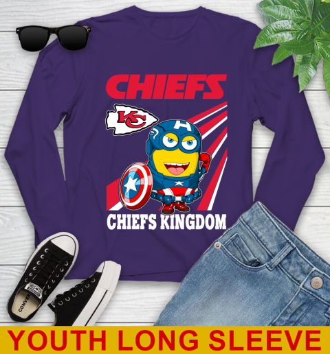 NFL Football Kansas City Chiefs Captain America Marvel Avengers Minion Shirt Youth Long Sleeve 4