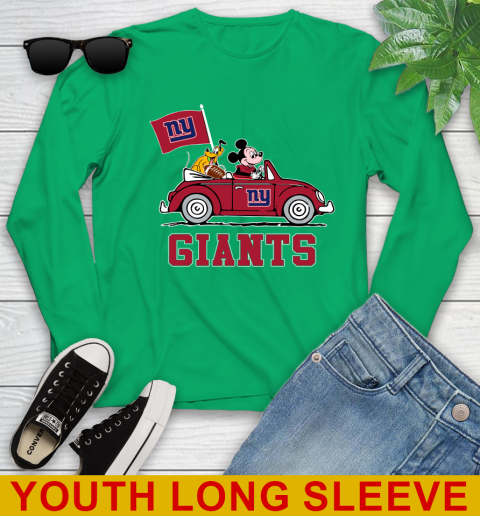 NFL Football New York Giants Pluto Mickey Driving Disney Shirt Youth Long Sleeve 7