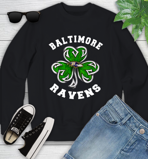 NFL Baltimore Ravens Three Leaf Clover St Patrick's Day Football Sports Youth Sweatshirt