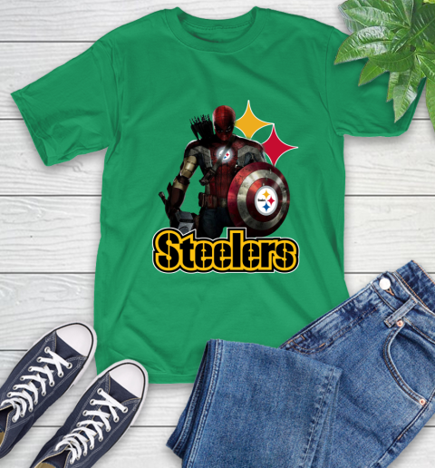 NFL Captain America Thor Spider Man Hawkeye Avengers Endgame Football Pittsburgh Steelers T-Shirt 7