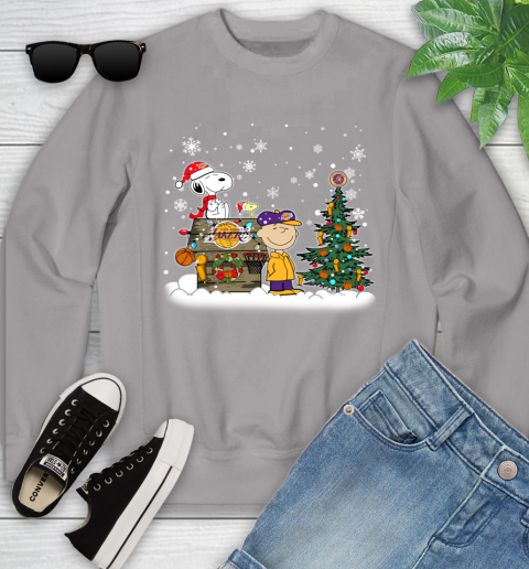 Los Angeles Lakers NBA Basketball Christmas The Peanuts Movie Snoopy Championship Youth Sweatshirt 3