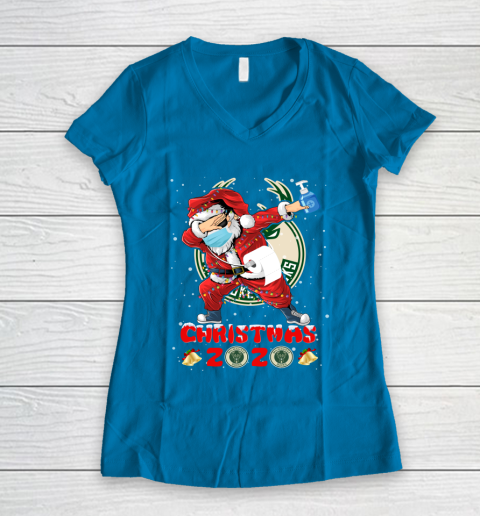 Milwaukee Bucks Funny Santa Claus Dabbing Christmas 2020 NBA Women's V-Neck T-Shirt 5