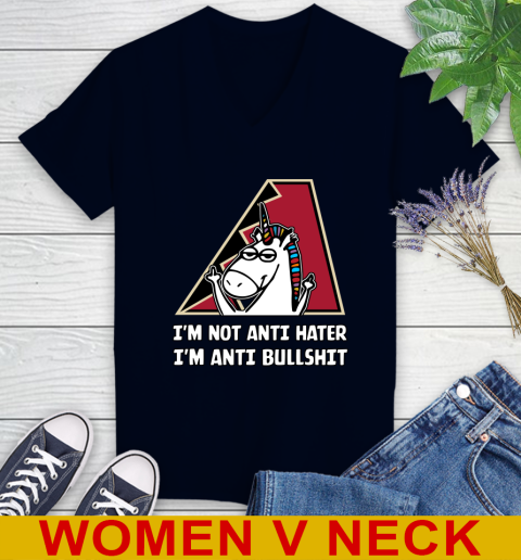Arizona Diamondbacks MLB Baseball Unicorn I'm Not Anti Hater I'm Anti Bullshit Women's V-Neck T-Shirt 3