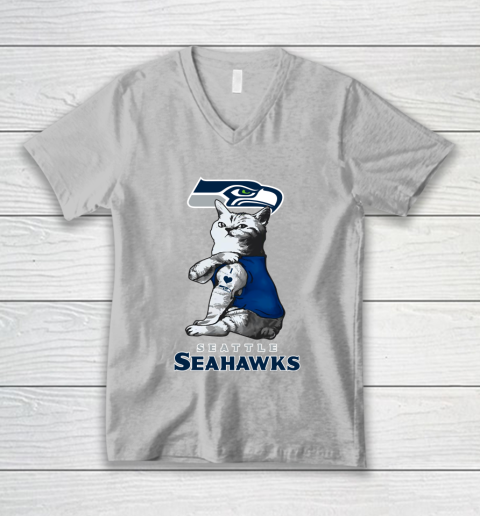 NFL Football My Cat Loves Seattle Seahawks V-Neck T-Shirt 3