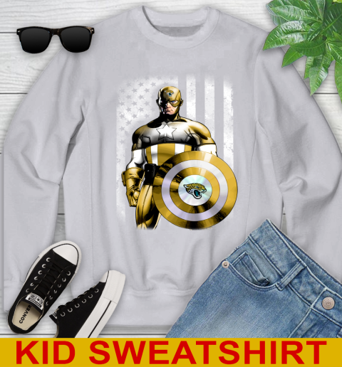 Jacksonville Jaguars NFL Football Captain America Marvel Avengers American Flag Shirt Youth Sweatshirt 3