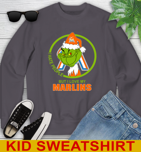 Miami Marlins MLB Christmas Grinch I Hate People But I Love My Favorite Baseball Team Youth Sweatshirt 6