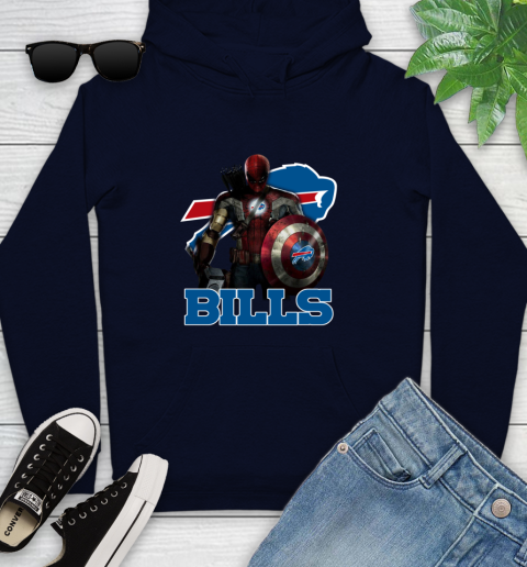 NFL Captain America Thor Spider Man Hawkeye Avengers Endgame Football Buffalo Bills Youth Hoodie 4