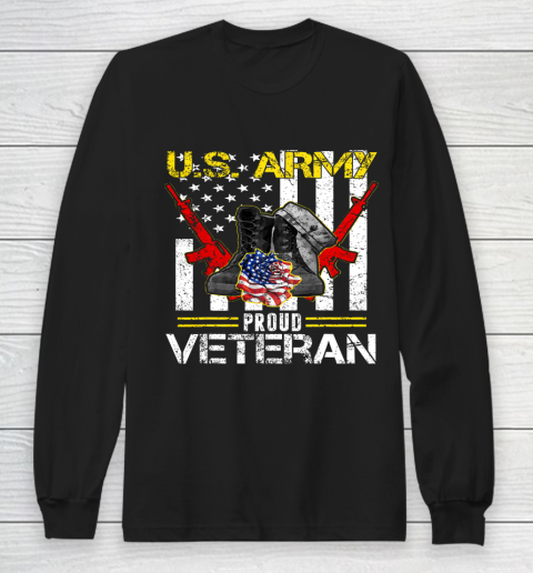 Veteran Shirt U S Army Proud Veteran With American Flag Gifts Veteran Day Long Sleeve T-Shirt