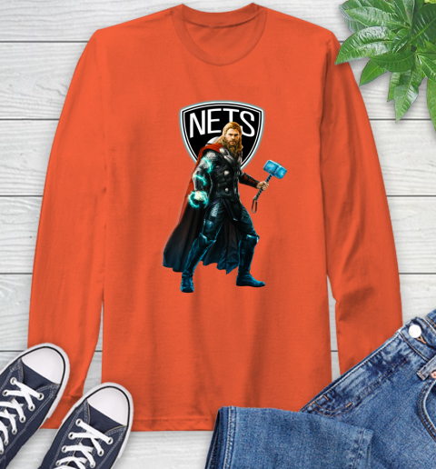 NBA Thor Avengers Endgame Basketball Brooklyn Nets Long Sleeve T-Shirt 5
