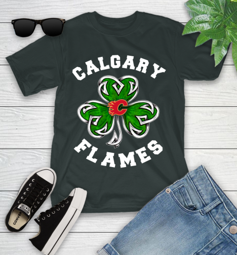 NHL Calgary Flames Three Leaf Clover St Patrick's Day Hockey Sports Youth T-Shirt 6