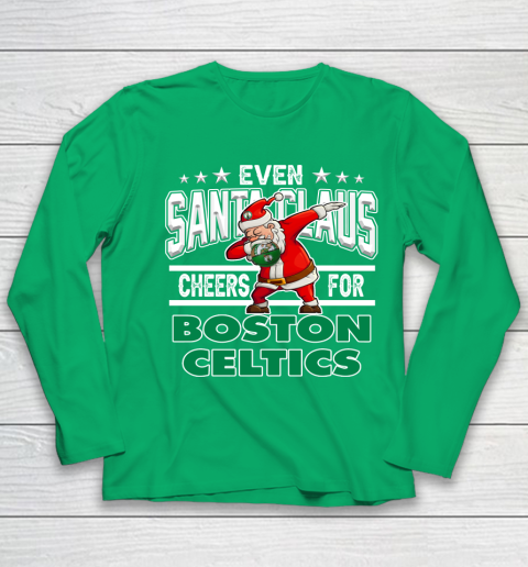 Boston Celtics Even Santa Claus Cheers For Christmas NBA Youth Long Sleeve 4