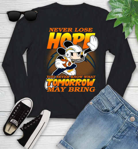 Los Angeles Chargers NFL Football Mickey Disney Never Lose Hope Youth Long Sleeve