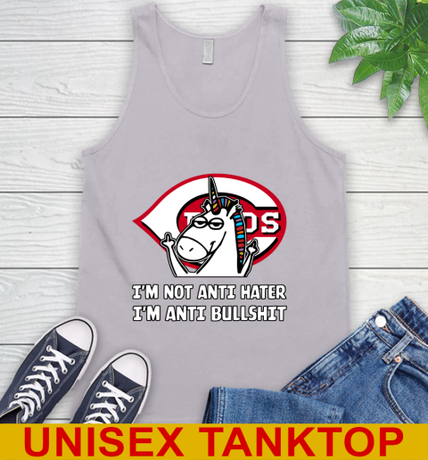 Cincinnati Reds MLB Baseball Unicorn I'm Not Anti Hater I'm Anti Bullshit Tank Top 4