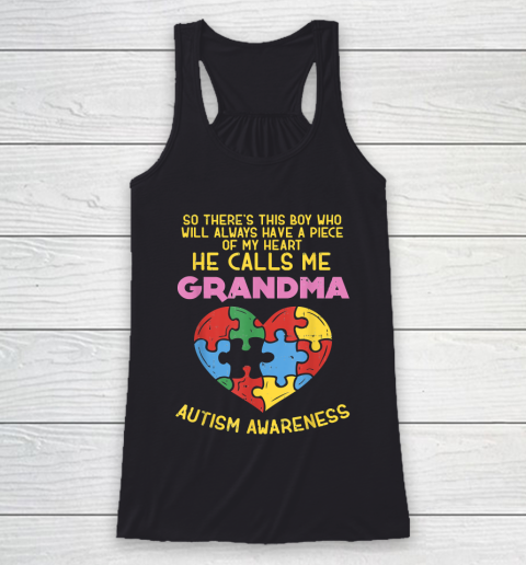 My Heart He Calls Me Grandma Autism Awareness Racerback Tank