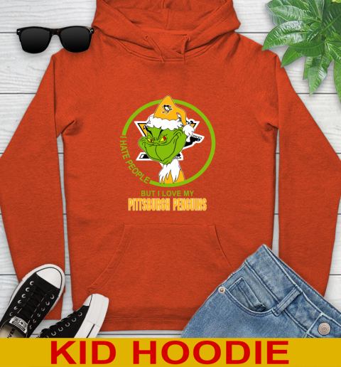 Pittsburgh Penguins NHL Christmas Grinch I Hate People But I Love My Favorite Hockey Team Youth Hoodie 5