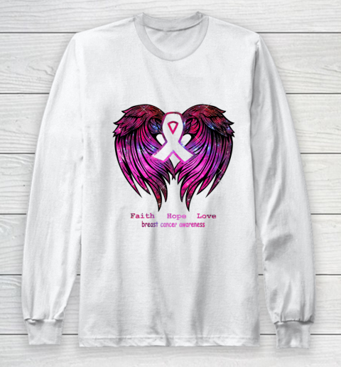 Faith hope love breast cancer awareness pink wings back Long Sleeve T-Shirt