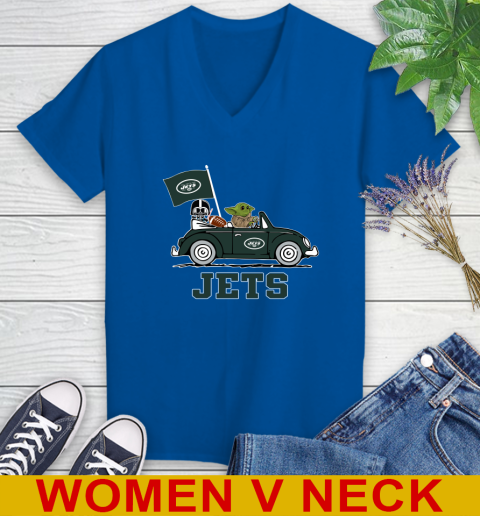 NFL Football New York Jets Darth Vader Baby Yoda Driving Star Wars Shirt Women's V-Neck T-Shirt 11
