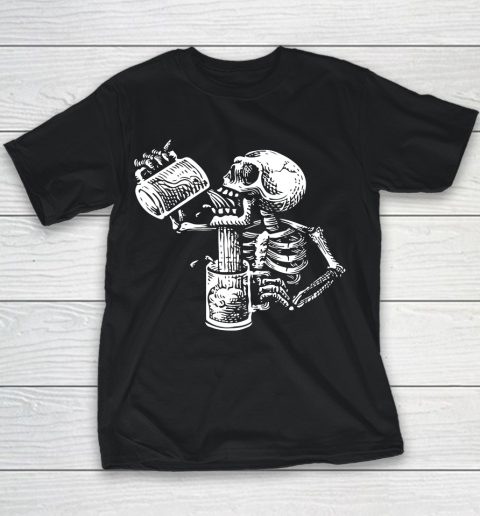Beer Lover Funny Shirt Drunk Skeleton Funny Undead Skull Beer Halloween Costume Youth T-Shirt