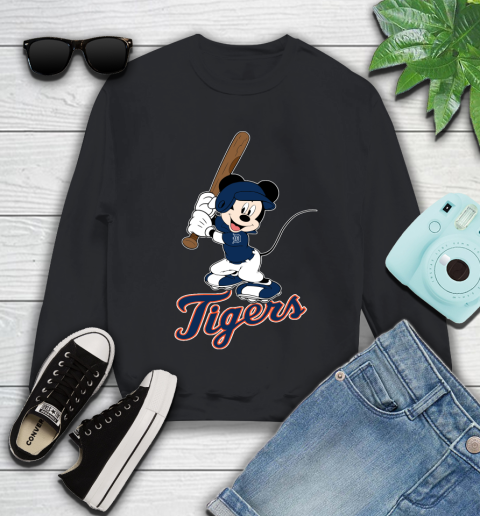 MLB Baseball Detroit Tigers Cheerful Mickey Mouse Shirt Youth Sweatshirt