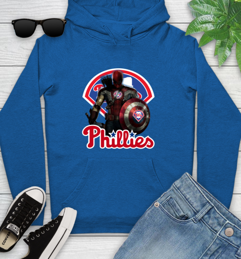 MLB Captain America Thor Spider Man Hawkeye Avengers Endgame Baseball Philadelphia Phillies Youth Hoodie 9