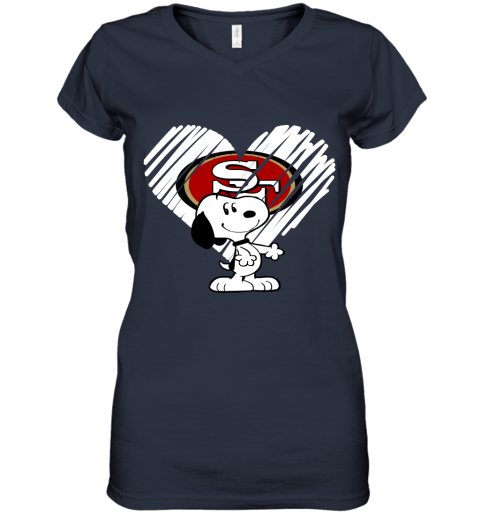ls9r a happy christmas with san francisco 49ers snoopy women v neck t shirt 39 front navy