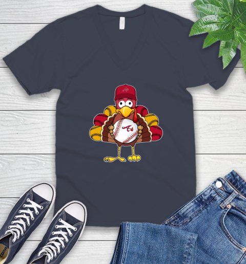 Atlanta Braves Turkey thanksgiving V-Neck T-Shirt 9