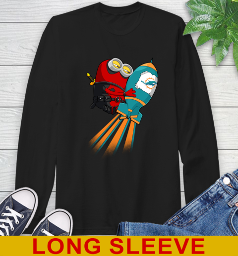 NFL Football Miami Dolphins Deadpool Minion Marvel Shirt Long Sleeve T-Shirt