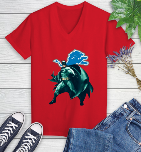 NFL Batman Football Sports Detroit Lions Women's V-Neck T-Shirt 12