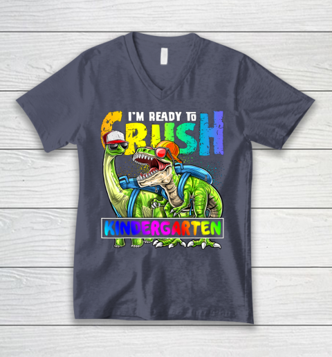 Next Level t shirts I m Ready To Crush Kindergarten T Rex Dino Holding Pencil Back To School V-Neck T-Shirt 7